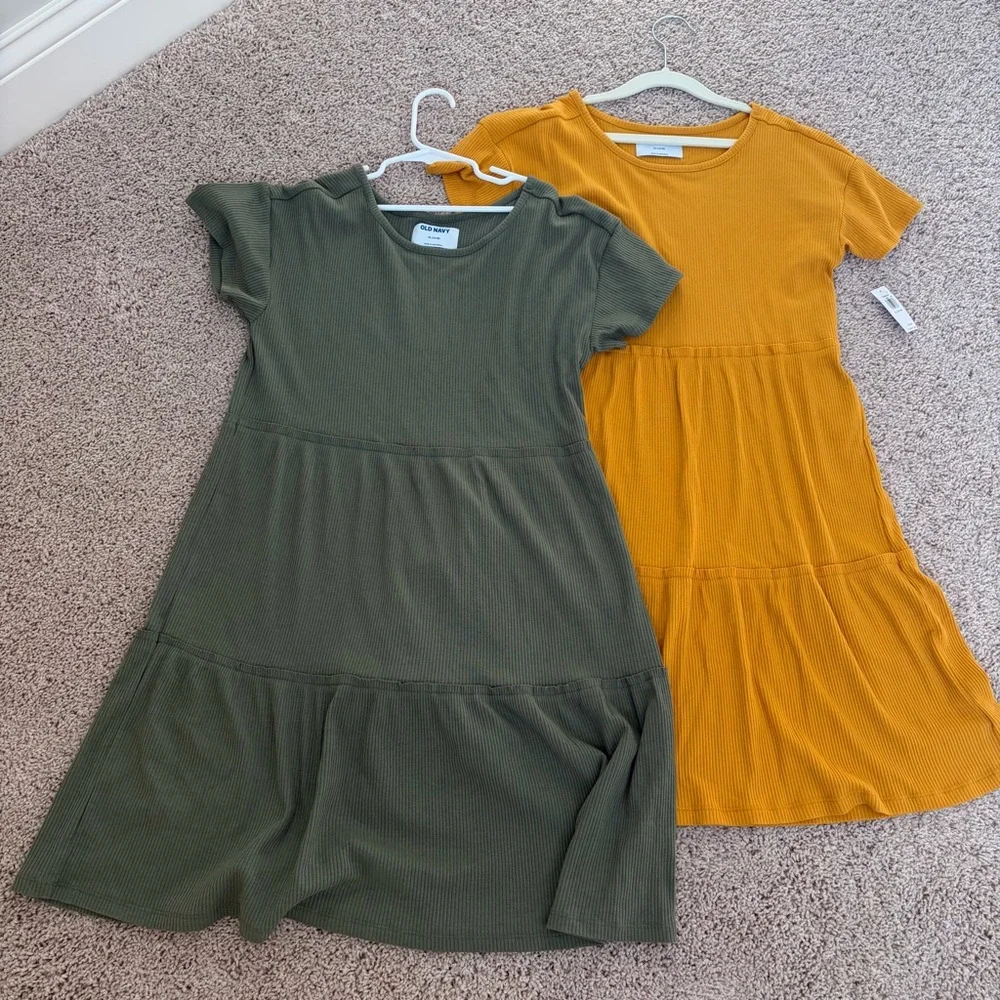 Old Navy Olive Green Dress and Mustard Yellow Kids Dress Size 14-16